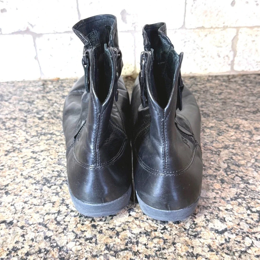 Josef‎ Seibel Black Leather Ankle Boots Side Zip Women's Booties Sz 38 Us 7